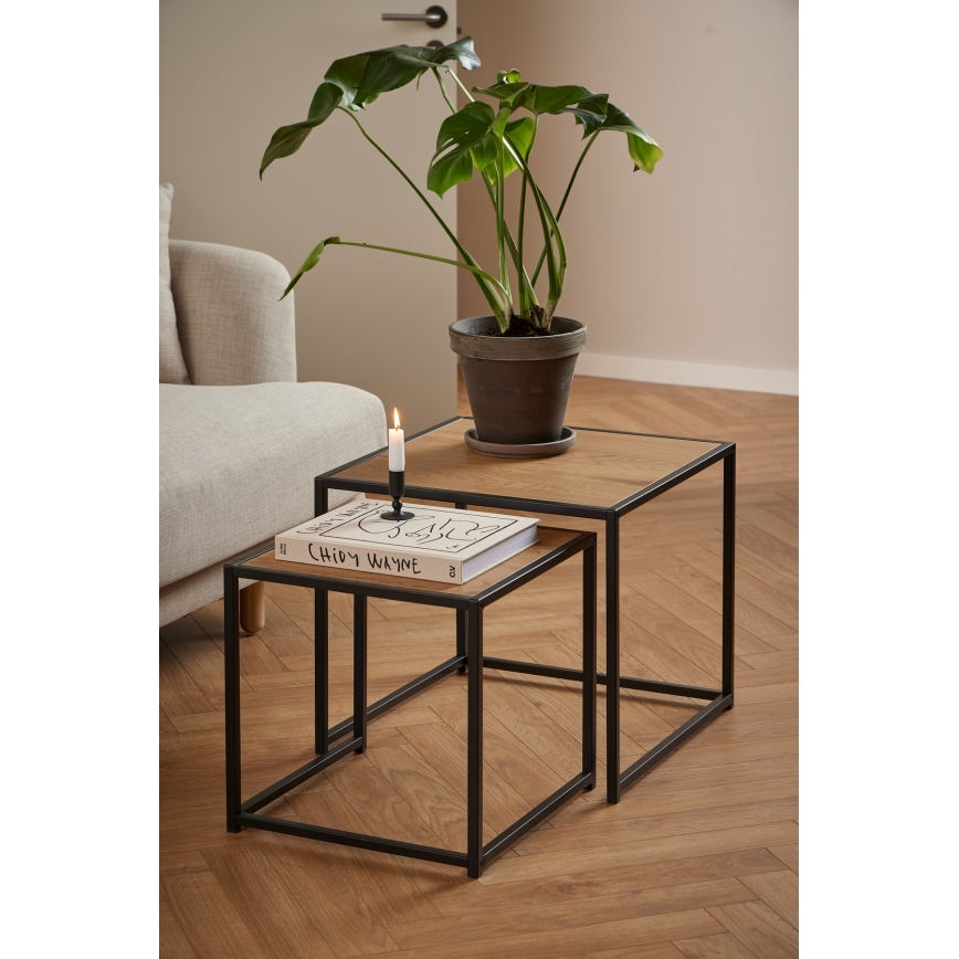Lot de tables basses SARON 2 pcs chêne/noir