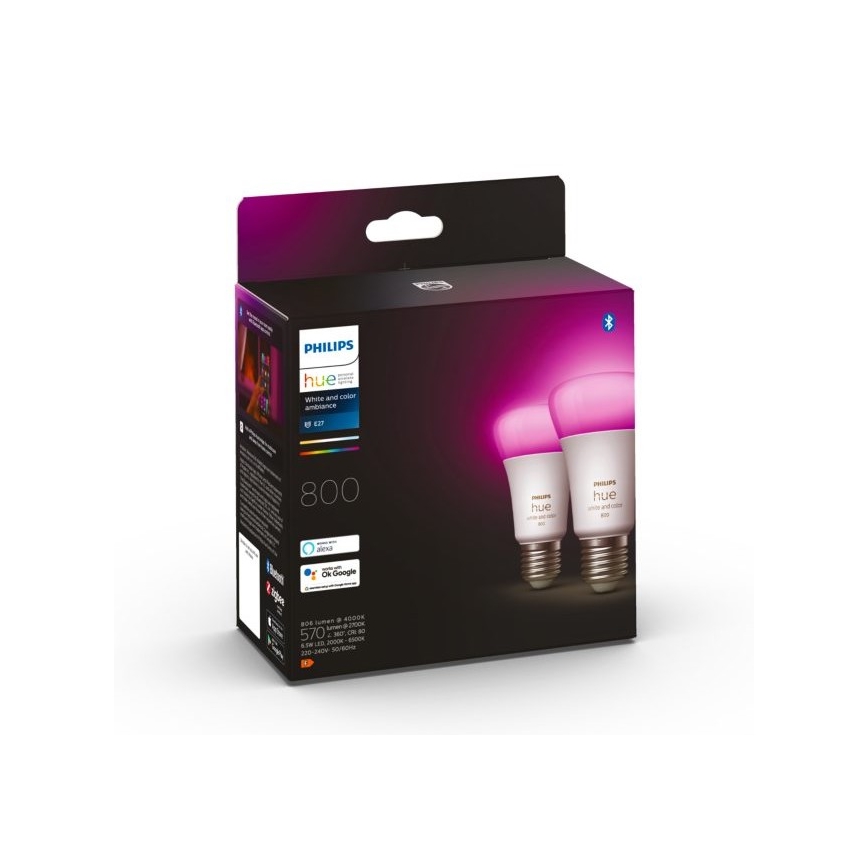 LOT x2 Ampoule à intensité variable LED Philips Hue White And Color Ambiance A60 E27/6,5W/230V 2000-6500K