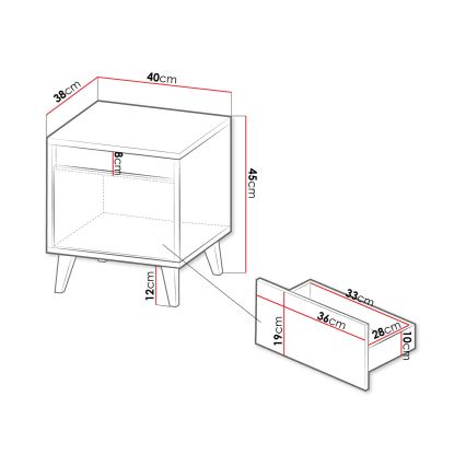 LOT x2 Table de chevet NORD 45x40 cm chêne Wotan/anthracite