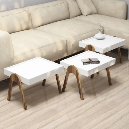LOT x3 table d'appoint ROMA blanche/marron