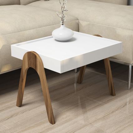 LOT x3 table d'appoint ROMA blanche/marron