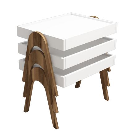 LOT x3 table d'appoint ROMA blanche/marron