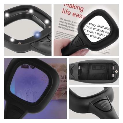 Loupe 2,5xZOOM avec un rétro-éclairage et lumière UV LED/UV/2xAAA