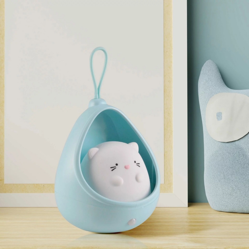 Luce di orientamento per bambini con sensore KITTY LED/0,5W/5V USB blu