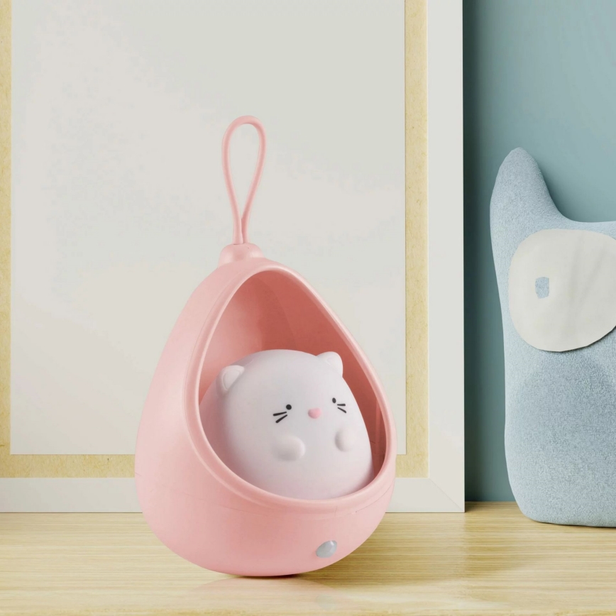 Luce di orientamento per bambini con sensore KITTY LED/0,5W/5V USB rosa