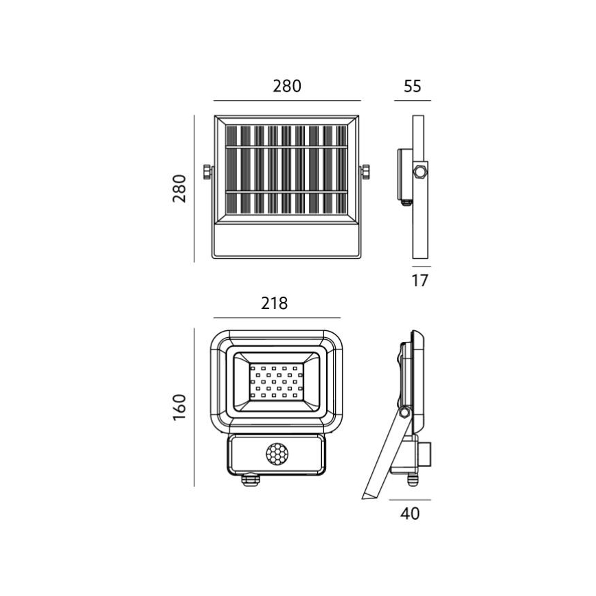 Luce LED solare con sensore LED/30W/3,7V 6500K IP65