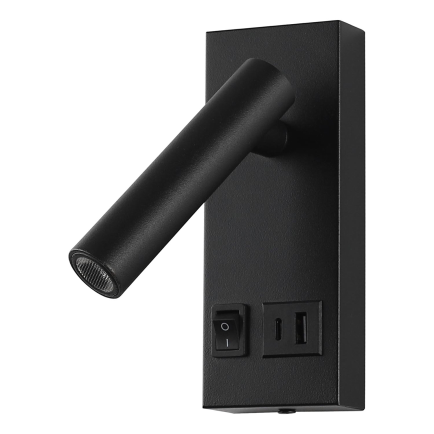 Luce Spot da parete a LED con USB LED/2W/230V nero