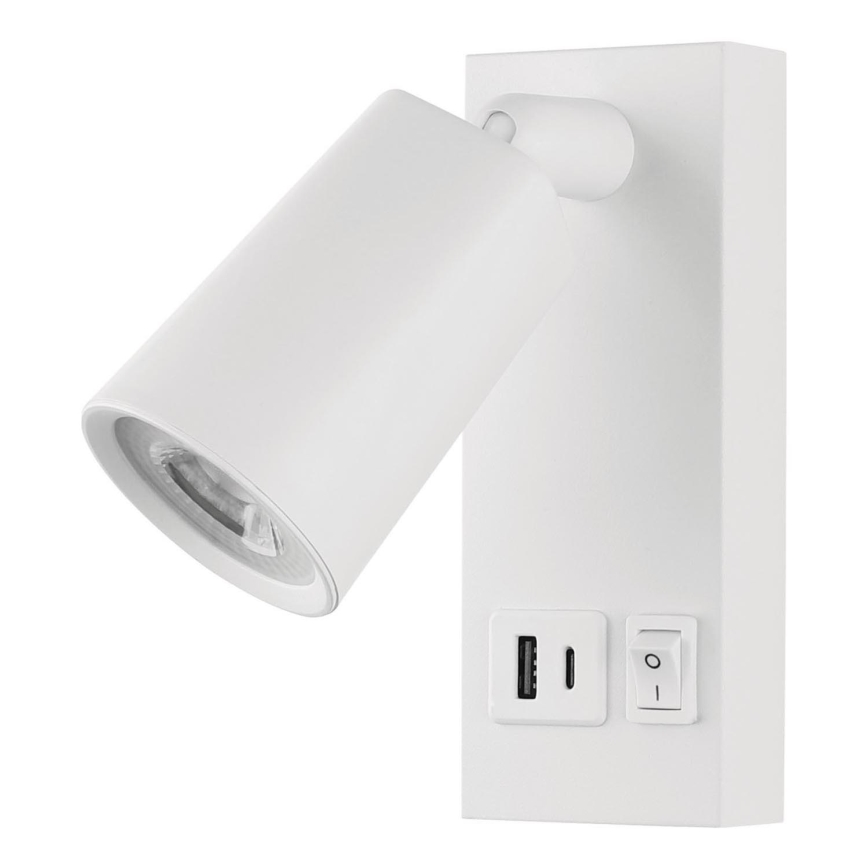 Luce Spot da parete a LED con USB LED/5W/230V bianco
