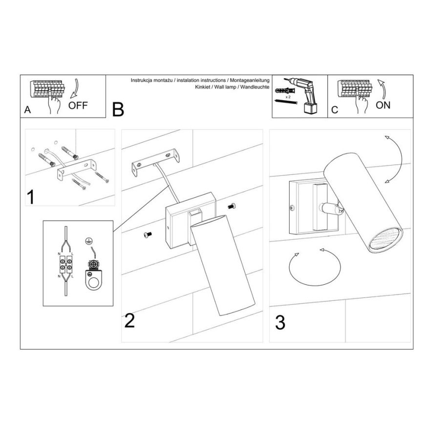 Luce Spot da parete DIREZIONE 1xGU10/40W/230V nero