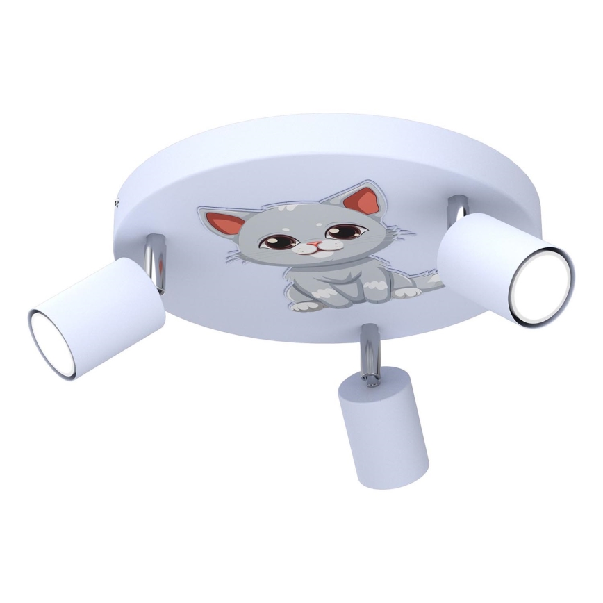 Luce Spot per bambini FUN 3xGU10/8W/230V blu/gatta