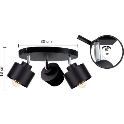 Luce Spot SIMPLY BLACK 3xE27/60W/230V diametro 30 cm