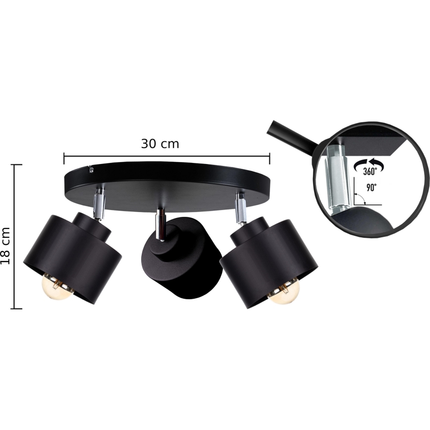 Luce Spot SIMPLY BLACK 3xE27/60W/230V diametro 30 cm