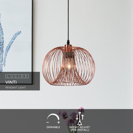 Lucide 02400/30/17 - Hängeleuchte VINTI 1xE27/60W/230V Kupfer