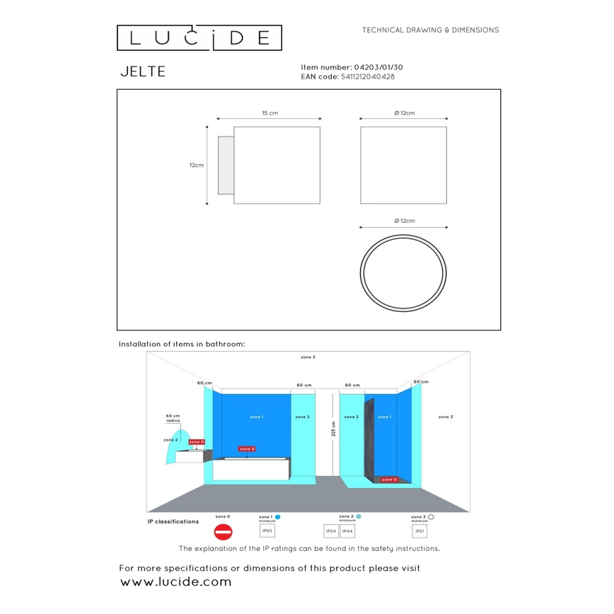 Lucide 04203/01/30 - Badezimmerwandleuchte JELTE 1xG9/33W/230V IP44