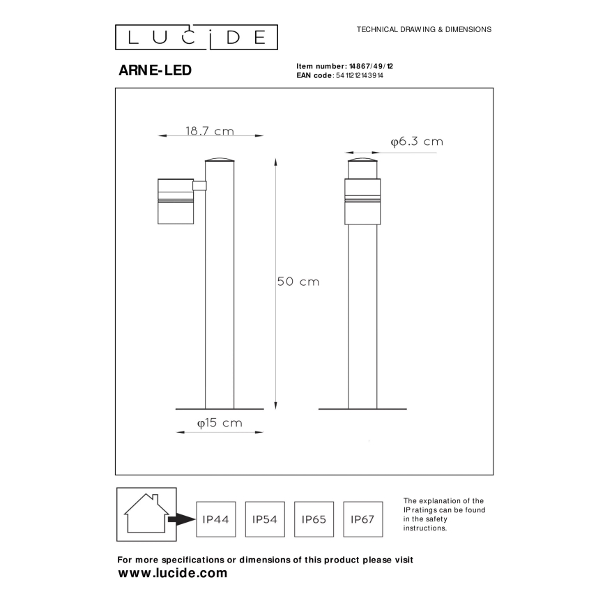 Lucide 14867/49/12 - Lampadaire LED extérieur ARNE-LED 1xGU10/5W/230V Chrome mat IP44