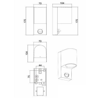 Lucide 69803/01/30 - Outdoor-Leuchte mit Sensor ZARO 1xGU10/7W/230V IP65 schwarz