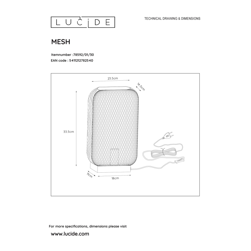 Lucide 78592/01/30 - Lampada da tavolo MESH 1xE27/60W/230V nera