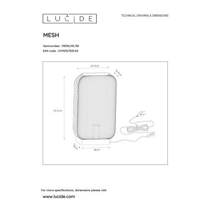 Lucide 78592/01/30 - Tischleuchte MESH 1xE27/60W/230V schwarz