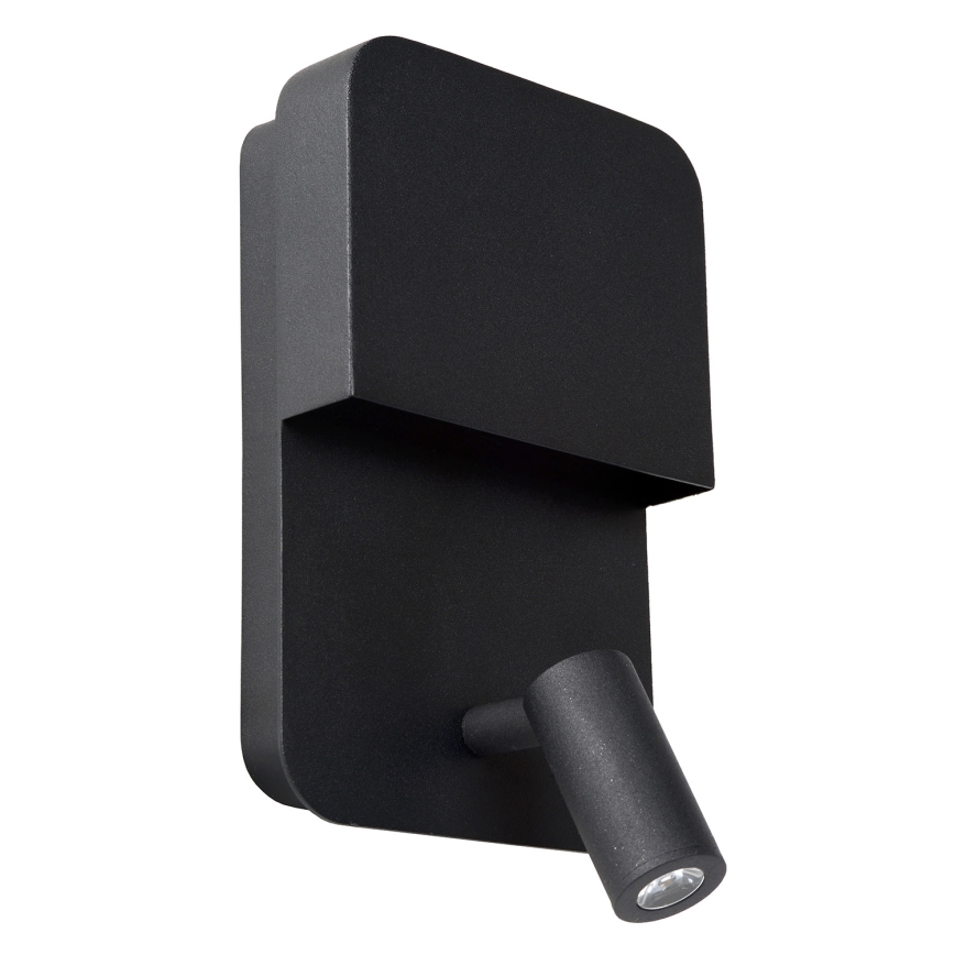Lucide 79200/08/30 - Applique murale BOXER LED/5W/230V + LED/5W USB noir