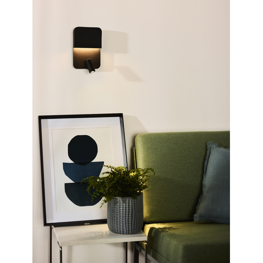 Lucide 79200/08/30 - Applique murale BOXER LED/5W/230V + LED/5W USB noir