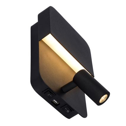 Lucide 79200/08/30 - Applique murale BOXER LED/5W/230V + LED/5W USB noir