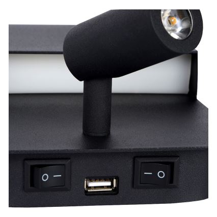 Lucide 79200/08/30 - Applique murale BOXER LED/5W/230V + LED/5W USB noir