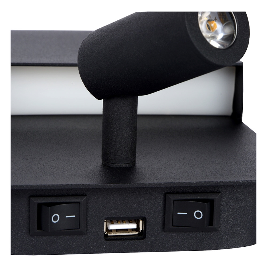 Lucide 79200/08/30 - Applique murale BOXER LED/5W/230V + LED/5W USB noir