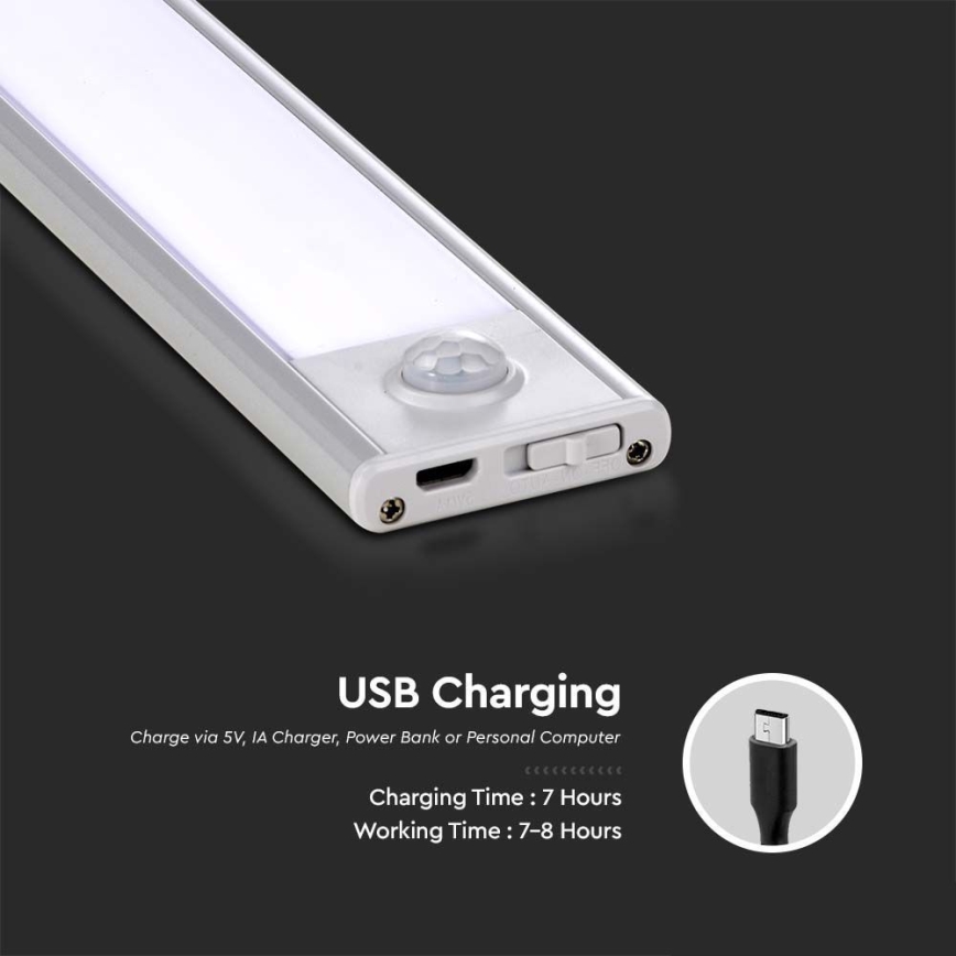 Luminaire de dessous d'armoire de cuisine LED avec un détecteur LED/2,5W/5V 3000K