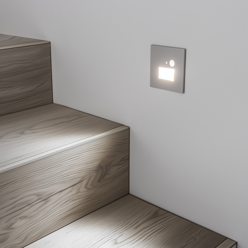 Applique LED pour escalier avec détecteur de mouvement et détecteur crépusculaire LED/1,5W/230V 3000/4000/6500K gris