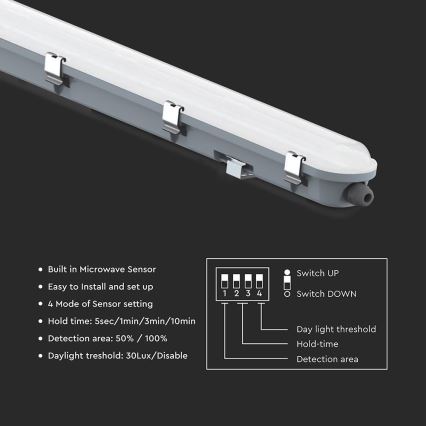Réglette LED technique avec détecteur de mouvement et capteur crépusculaire LED/48W/230V IP65 4000K 150 cm