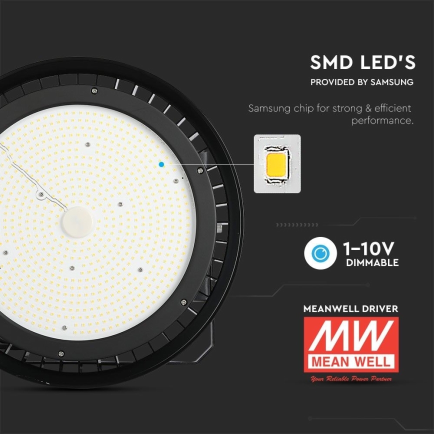 Luminaire industriel à intensité variable High Bay LED/500W/230V 4000K IP65 noir