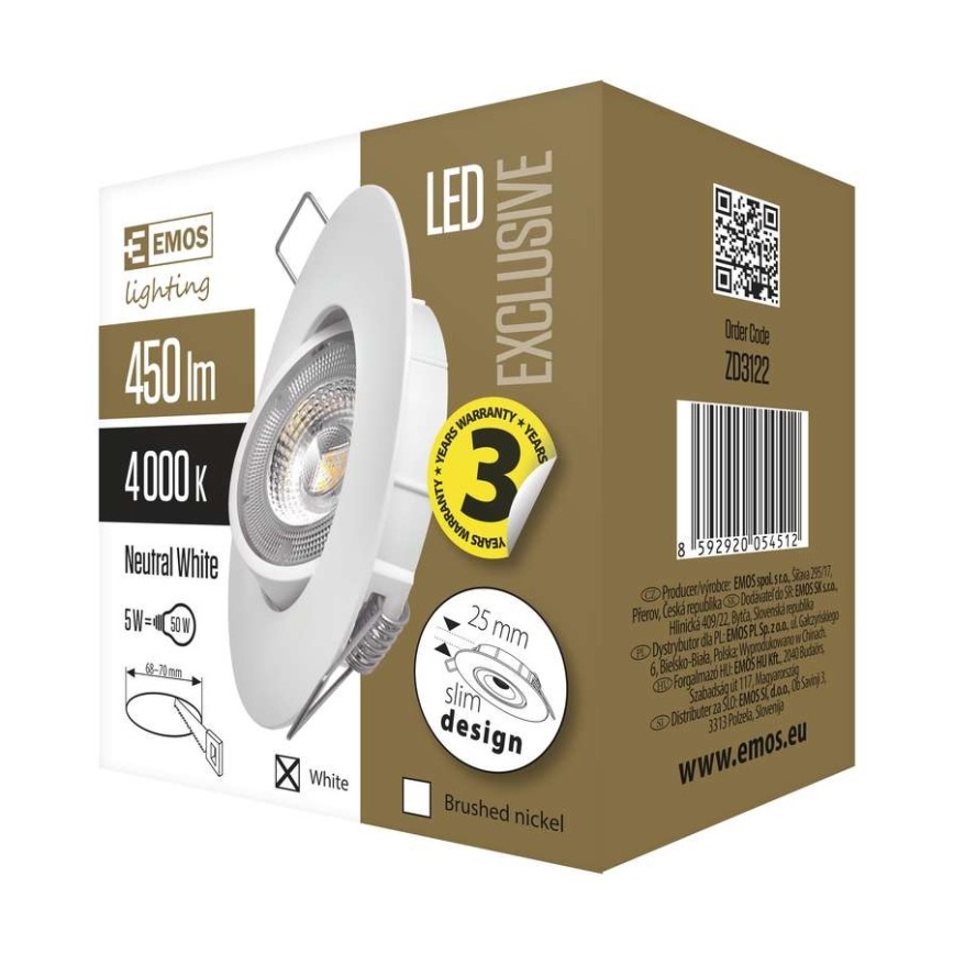 Luminaire LED encastrable LED/5W/230V 4000 K blanc