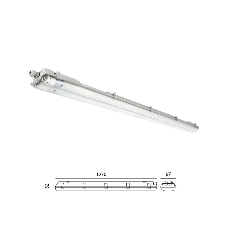 Luminaire LED technique pour tubes T8, 2x G13, 18 W, 230 V, 5000 K, IP65, 127 cm