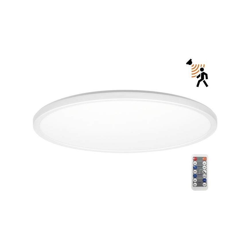 Luminaire de salle de bains avec détecteur de mouvement et crépusculaire NIVERA LED/32W/230V IP54 3000/4000/6000K d. 42 cm blanc + Télécommande