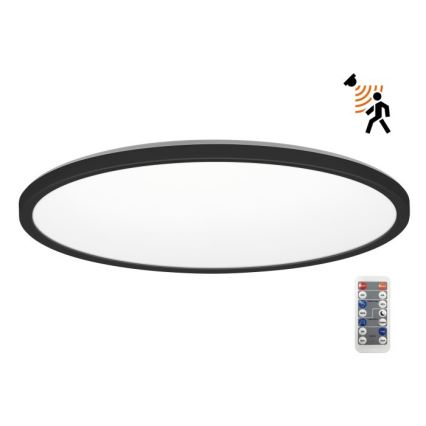 Luminaire de salle de bains avec détecteur de mouvement et crépusculaire NIVERA LED/32W/230V IP54 3000/4000/6000K d. 42 cm noir + Télécommande