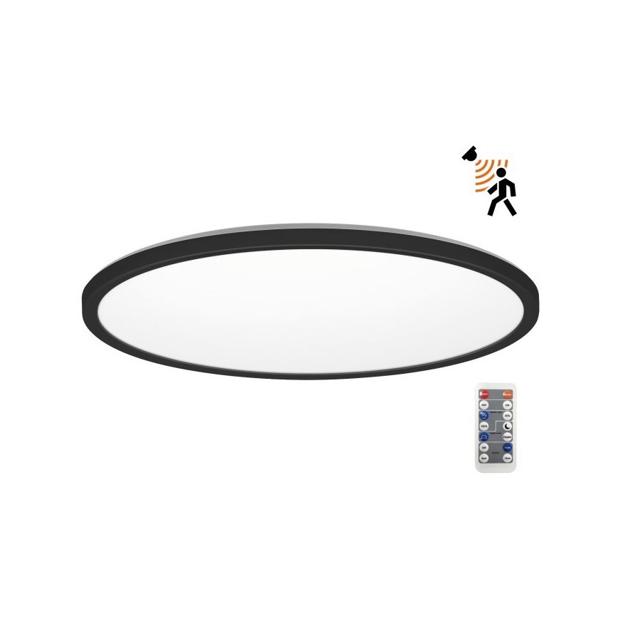 Luminaire de salle de bains avec détecteur de mouvement et crépusculaire NIVERA LED/32W/230V IP54 3000/4000/6000K d. 42 cm noir + Télécommande