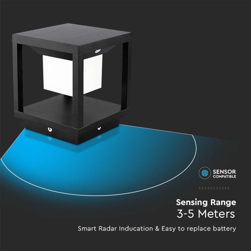 Luminaire solaire avec détecteur LED/2W/5,5V 3000K IP65 noir