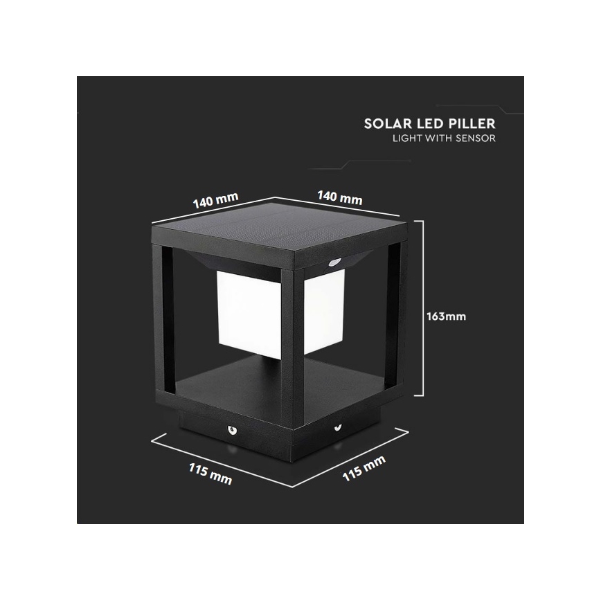 Luminaire solaire avec détecteur LED/2W/5,5V 3000K IP65 noir