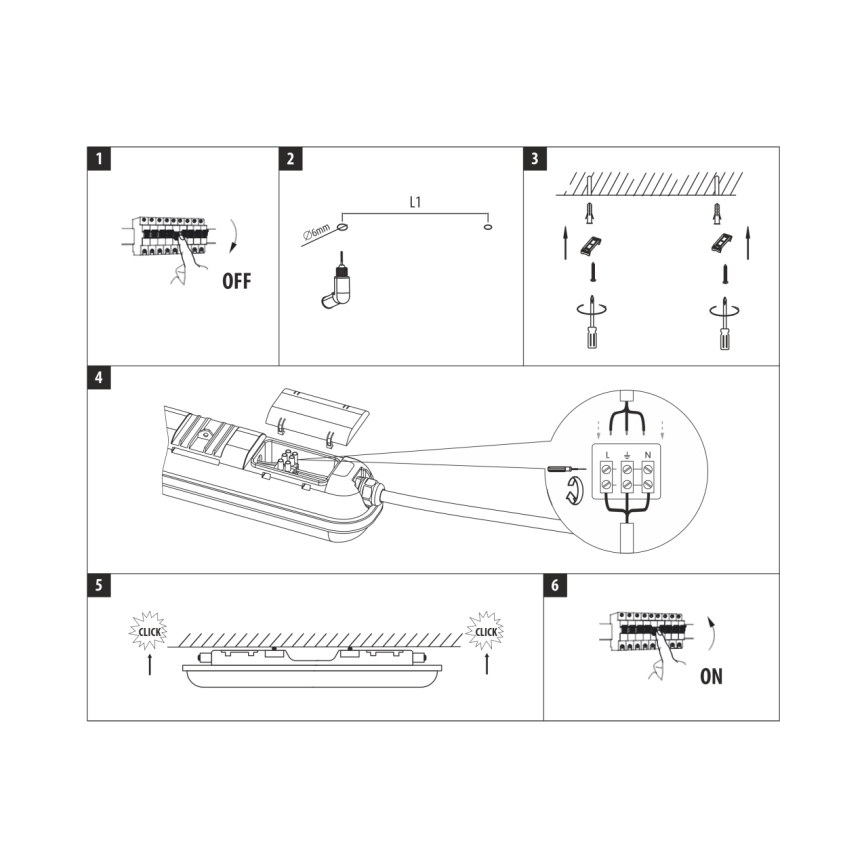 Luminaire tubulaire LED technique 18 W, 230 V, 4200 K, 60 cm, IP65