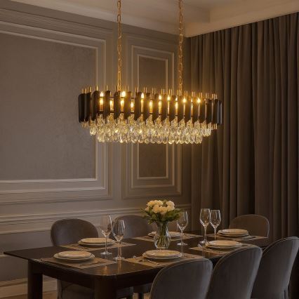 Lustre à chaîne CRISTAL 10xE14/10W/230V noir/doré