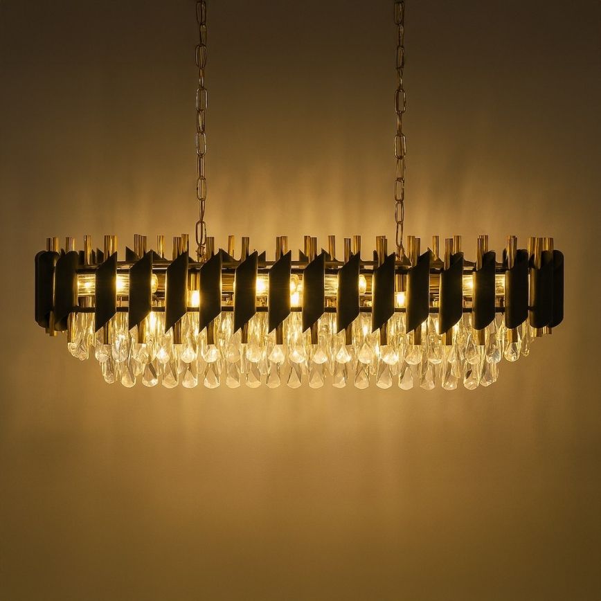 Lustre à chaîne CRISTAL 10xE14/10W/230V noir/doré
