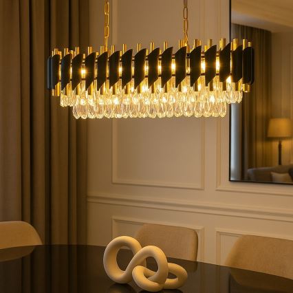 Lustre à chaîne CRISTAL 10xE14/10W/230V noir/doré
