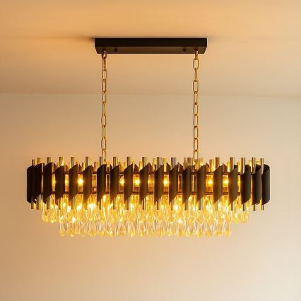 Lustre à chaîne CRISTAL 10xE14/10W/230V noir/doré