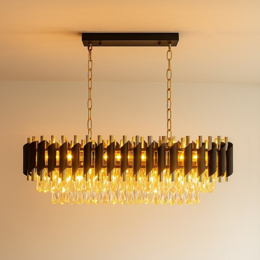 Lustre à chaîne CRISTAL 10xE14/10W/230V noir/doré