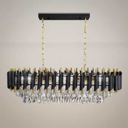 Lustre à chaîne CRISTAL 10xE14/10W/230V noir/doré