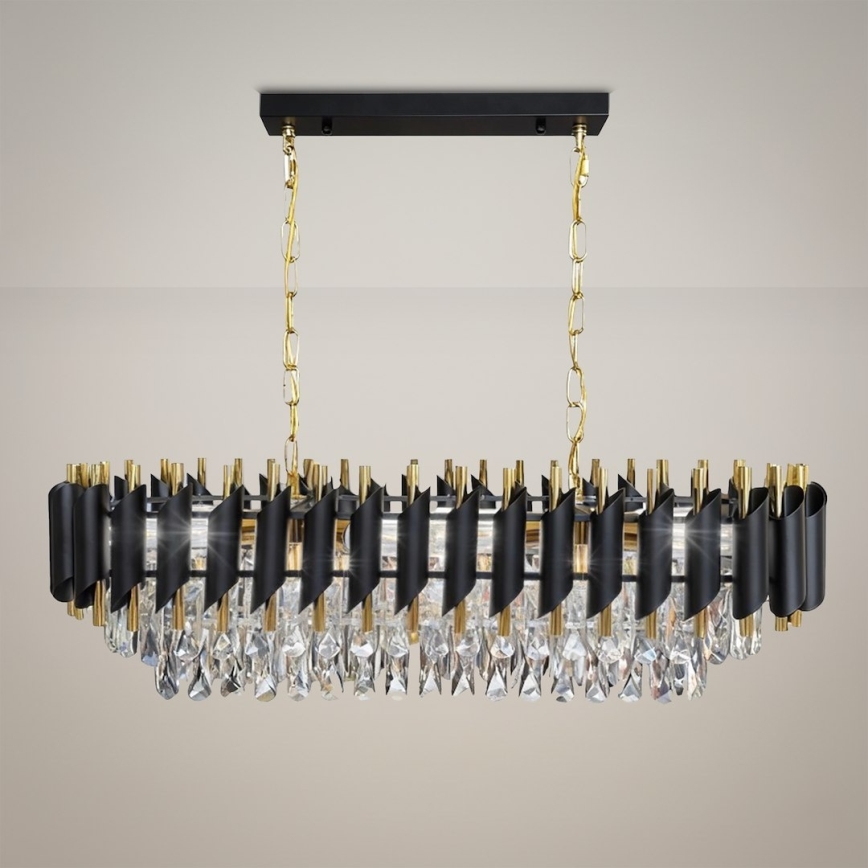 Lustre à chaîne CRISTAL 10xE14/10W/230V noir/doré