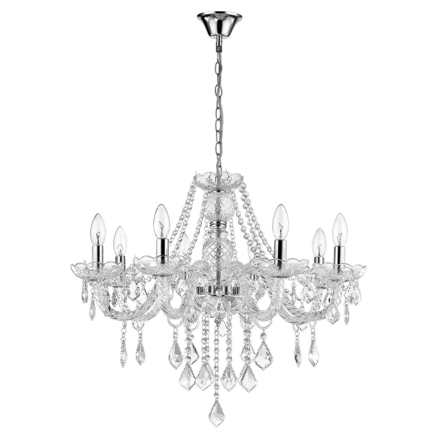 Lustre à chaîne CRISTALLO 8xE14/60W/230V chrome brillant