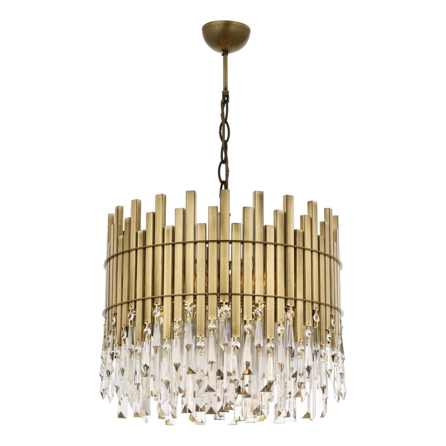 Lustre à chaîne CRYSTALLINE 6xE27/40W/230V Ø 40 cm en laiton