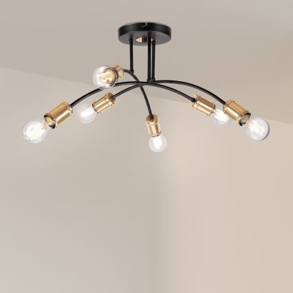 Lustre à montage en saillie ANYA 6xE27/15W/230V noir/doré