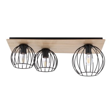 Lustre monté en surface CYBER 3xE27/60W/230V bois/noir